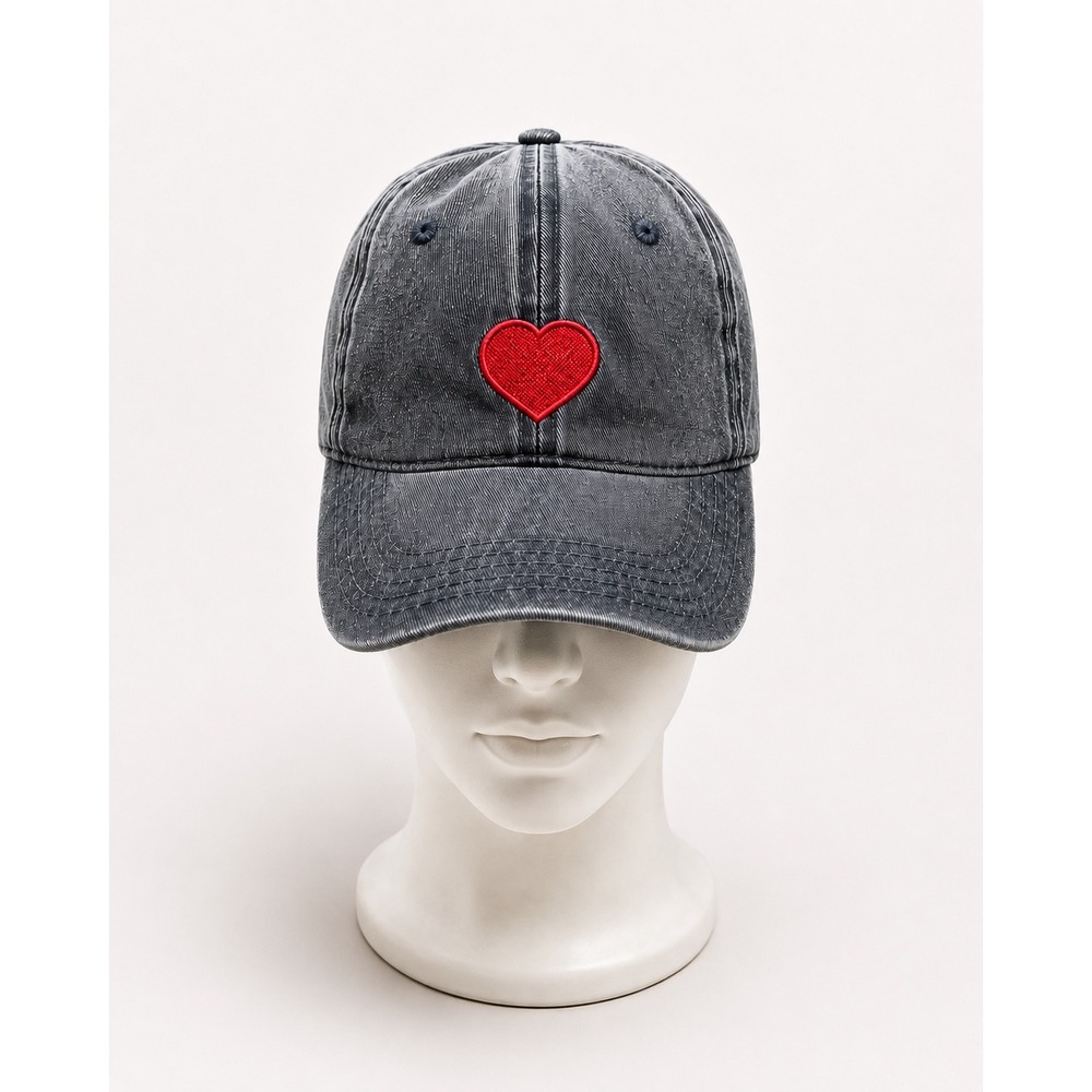 Triangle Sport Headwear Heart Embroidered Faded Navy Blue Cotton Dad Hat Cap New